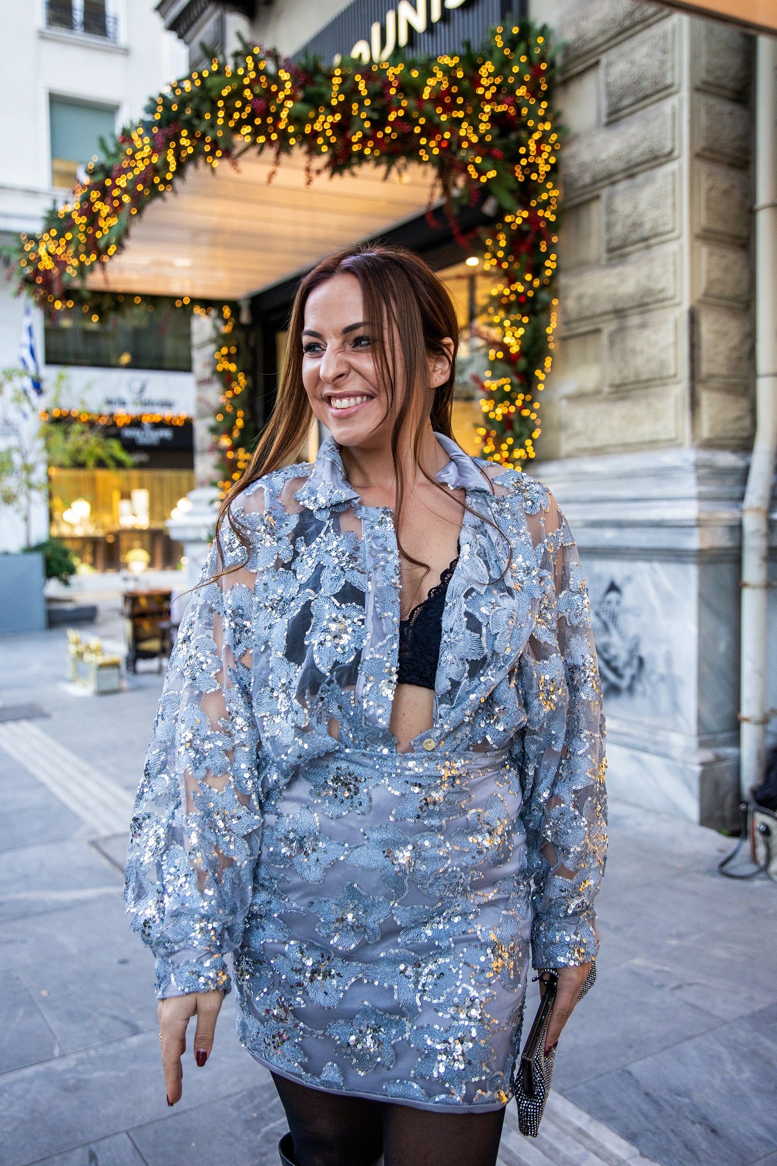 Silver Bloom Sequin Mini Skirt