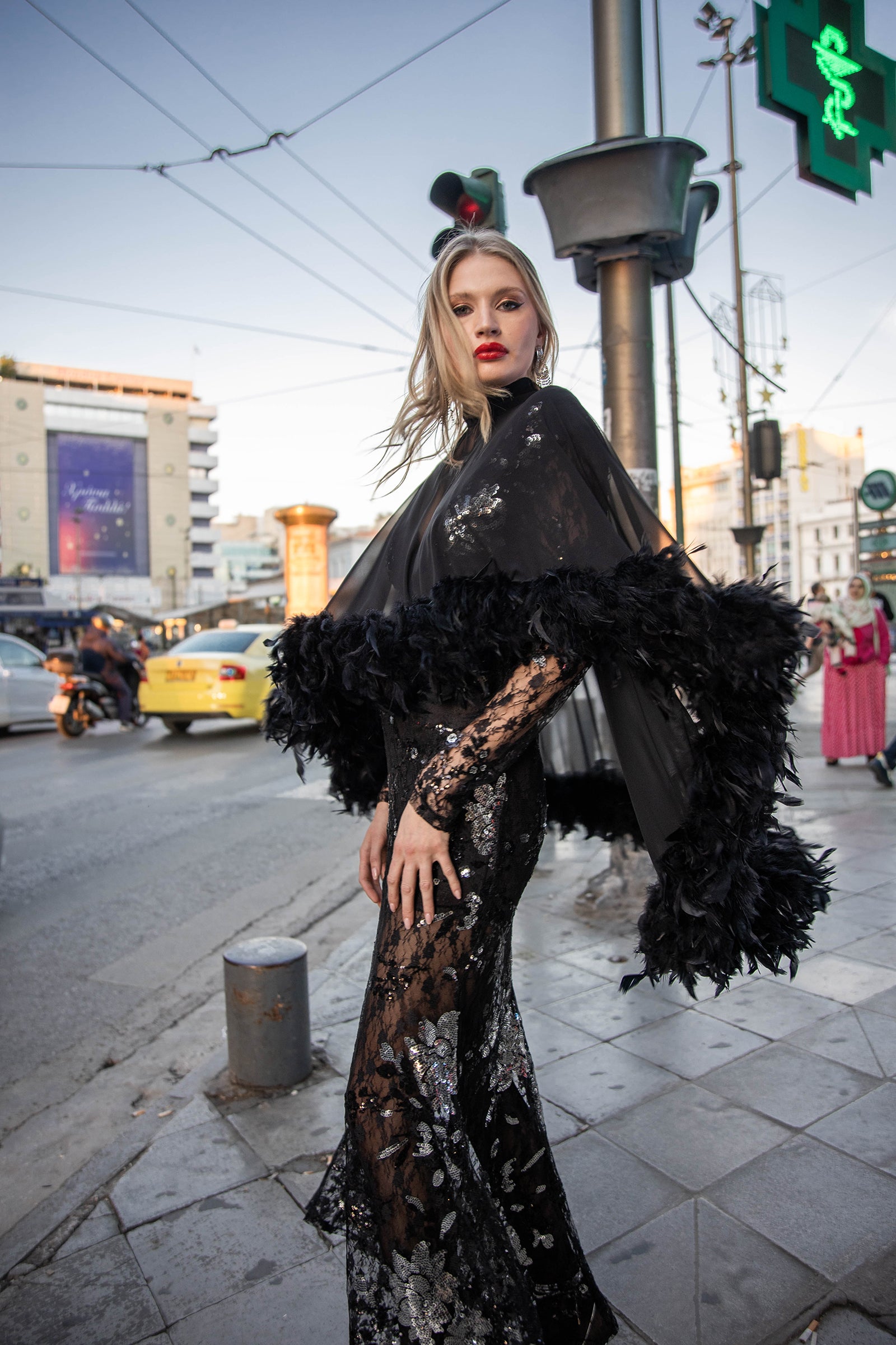 Black Feather Sheer Cape