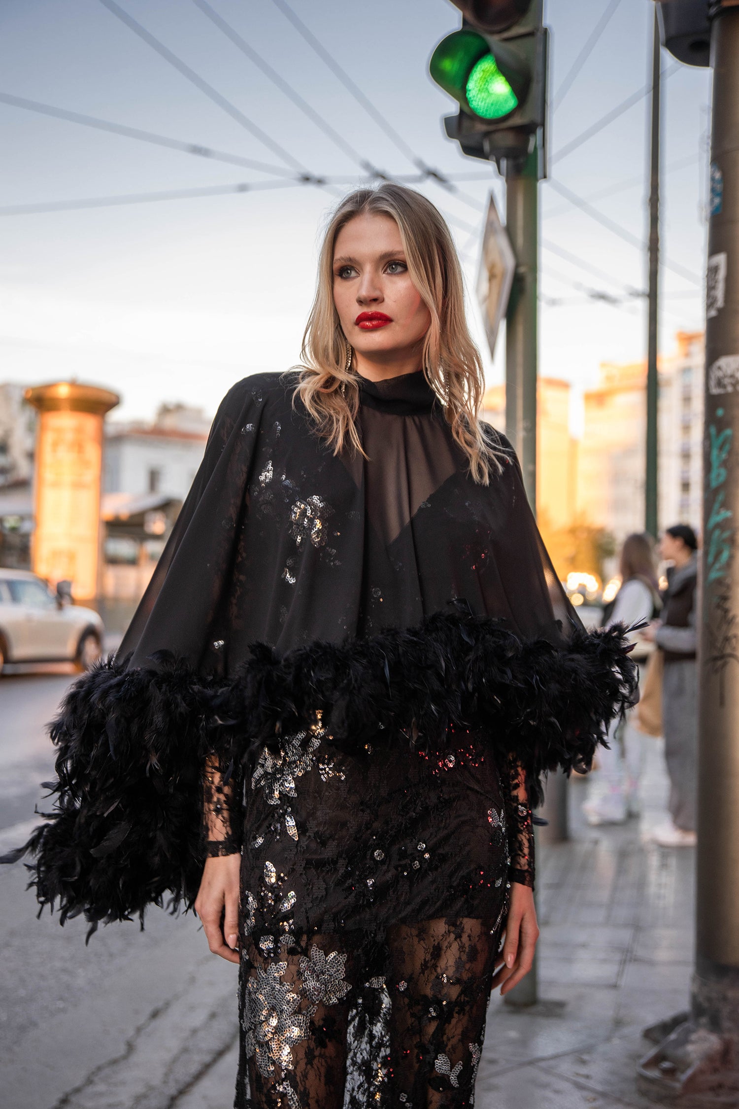 Black Feather Sheer Cape