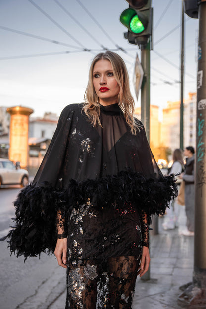 Black Feather Sheer Cape